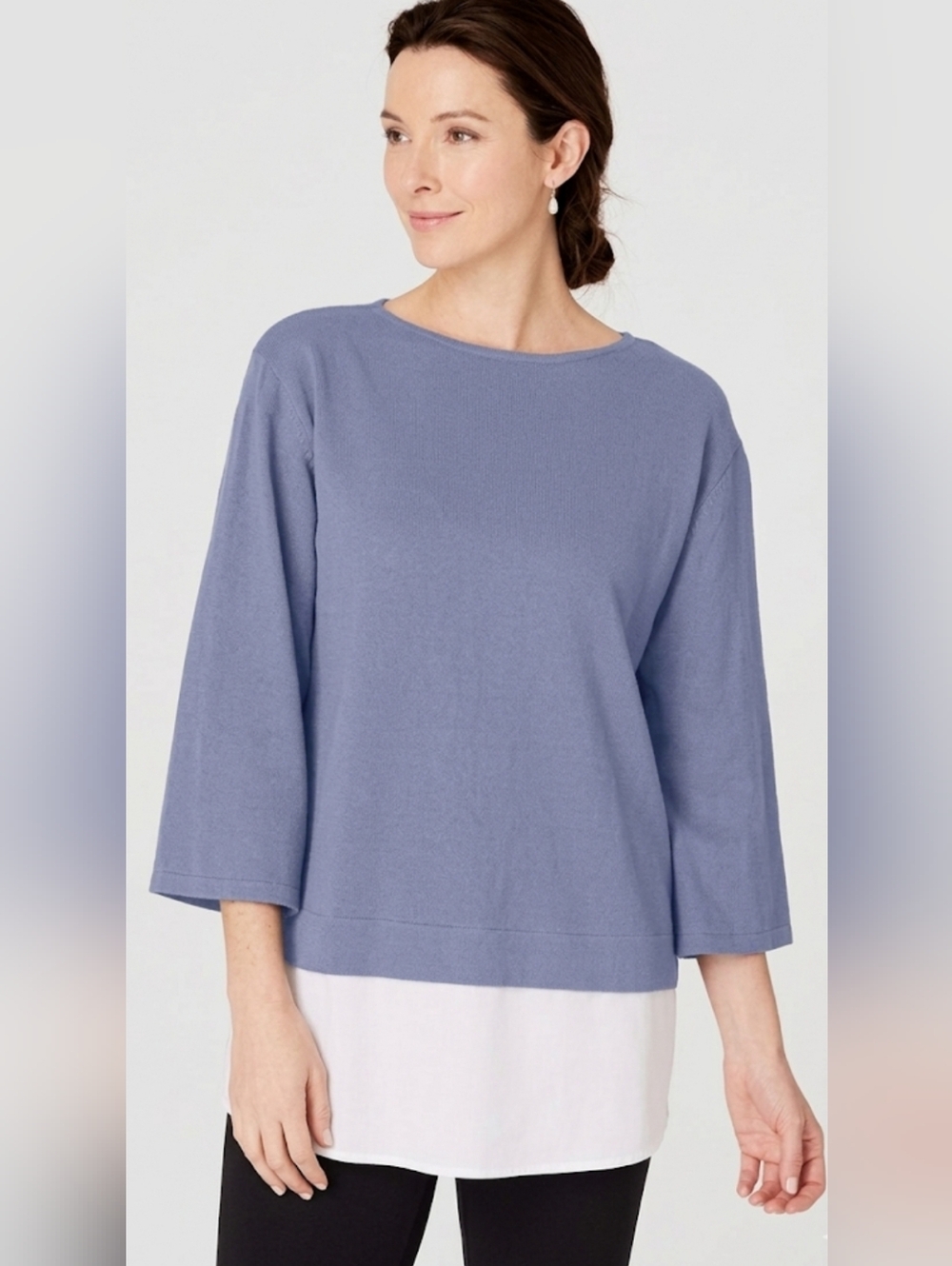 Pure Jill J.jill Linen Crinkle Gauze Layered Blue & White Tunic Top Medium